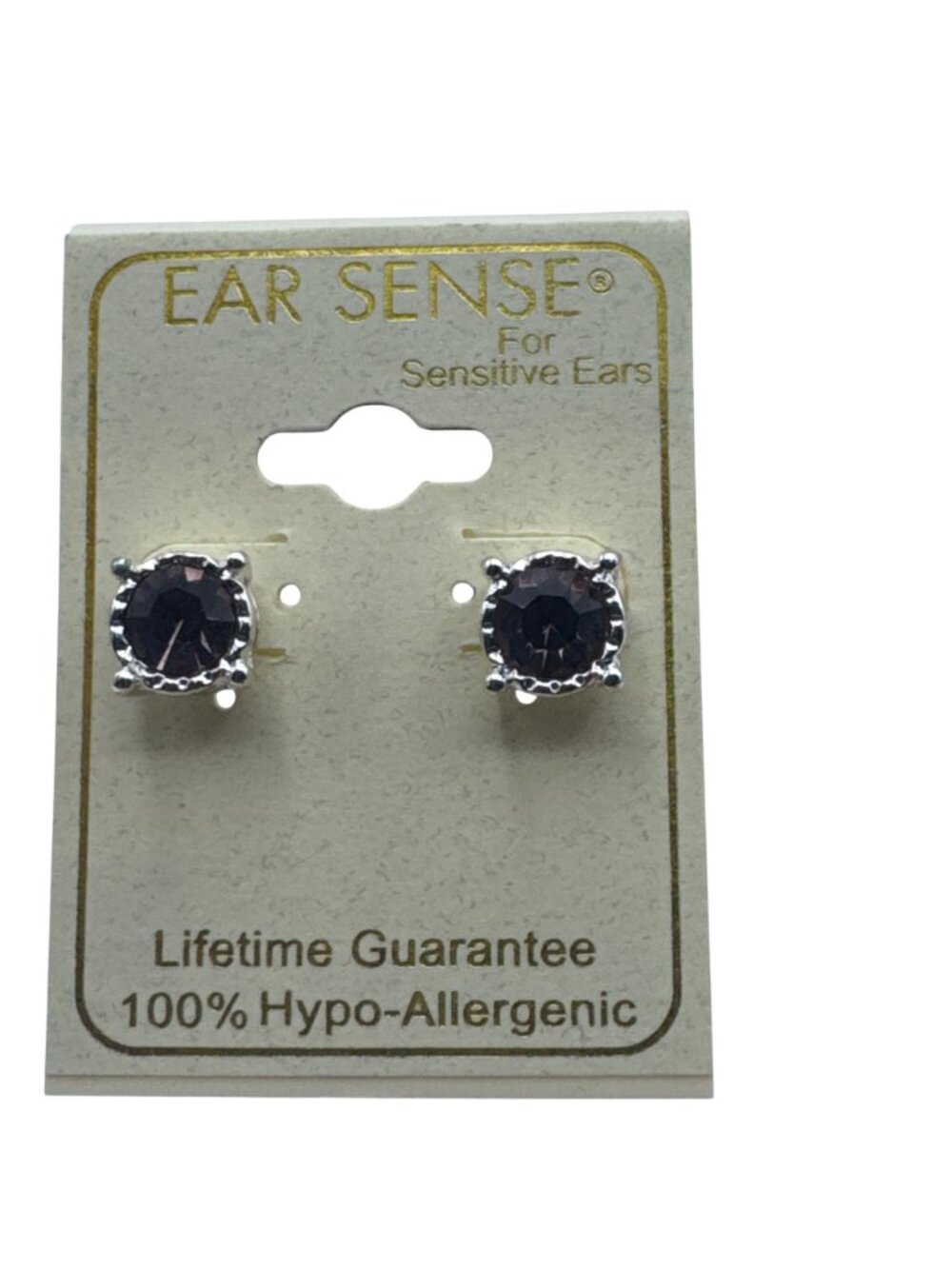 Ear Sense Stud Earrings Silver Tone Amethyst Hypoallergenic For Sensitive Ears - Picture 6 of 7